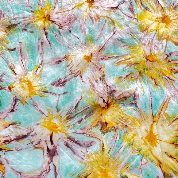 Vtg Silk Scarf Abstract Floral Water Colour Hand Stitched Edge Square 37" x 36" - Picture 5 of 7